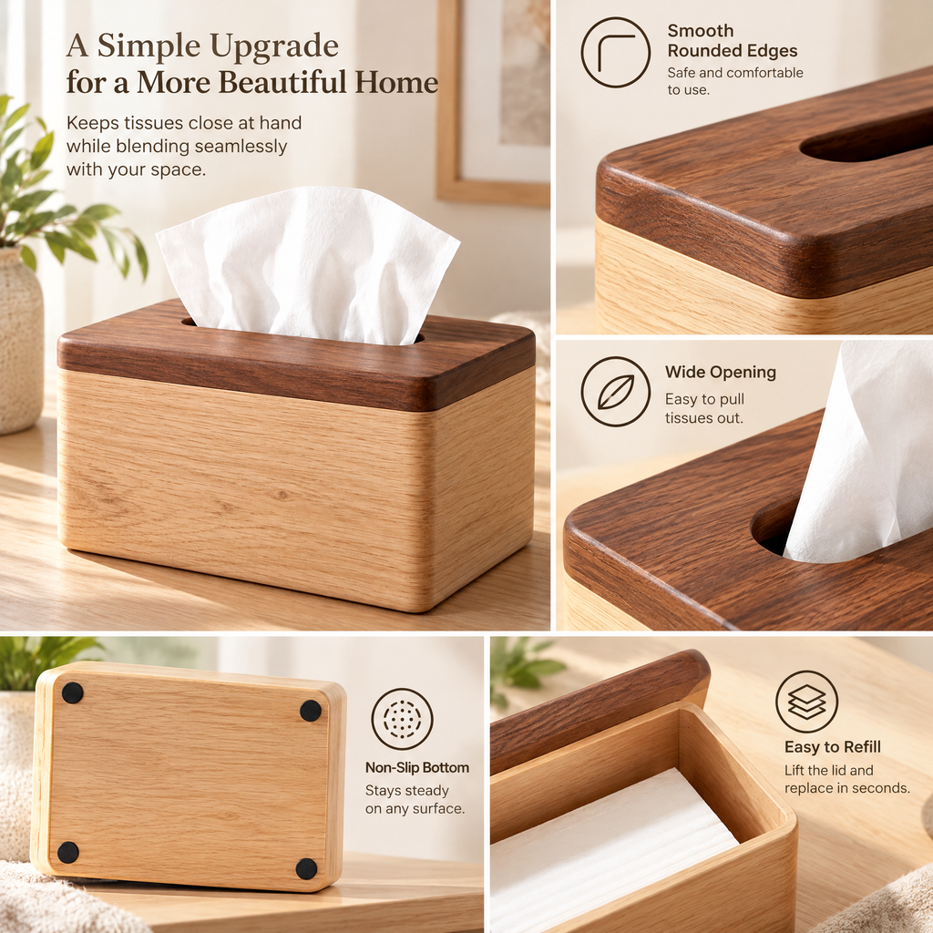 Aveallo™ Two-Tone Wood Tissue Box Cover