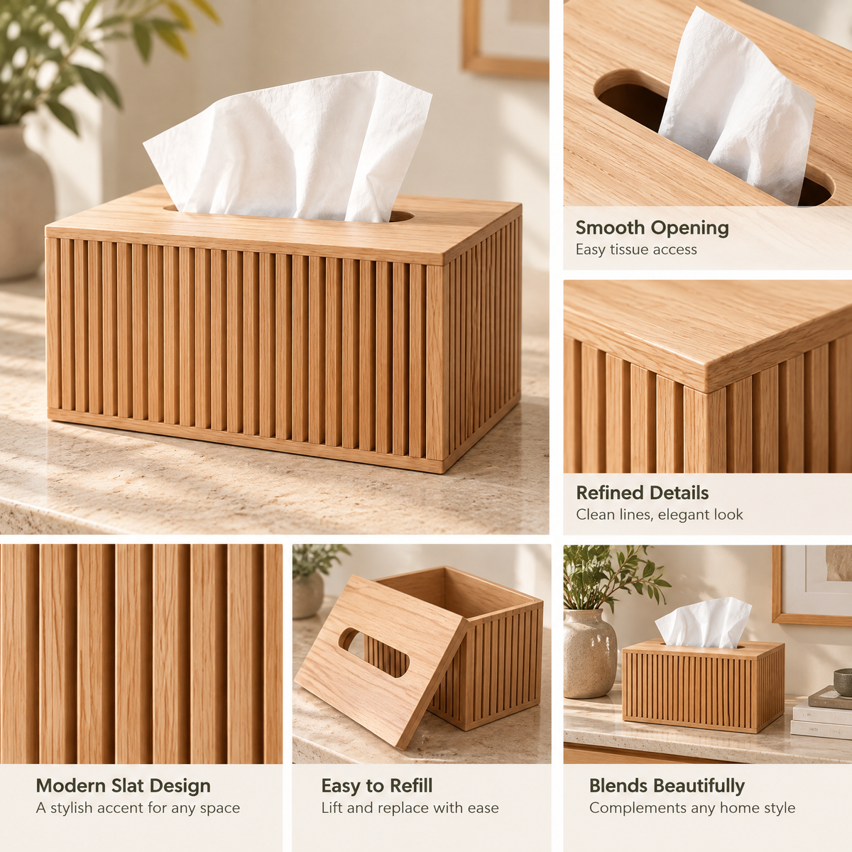 Aveallo™ Slatted Wood Tissue Box Cover