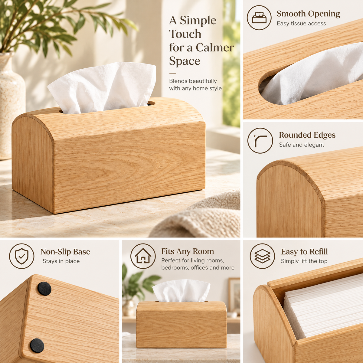 Aveallo™ Arch-Top Wood Tissue Box Cover