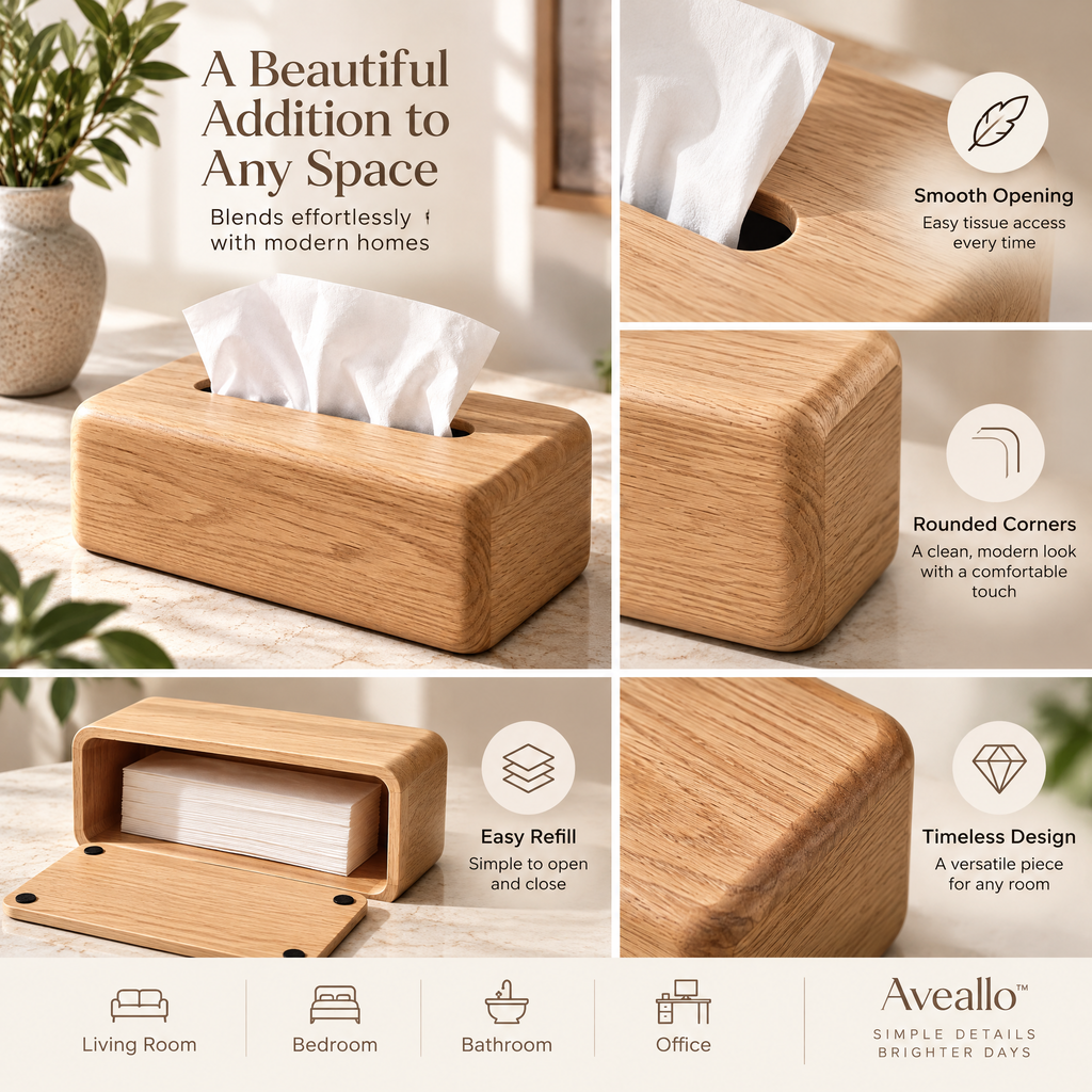 Aveallo™ Rounded Wood Tissue Box Cover